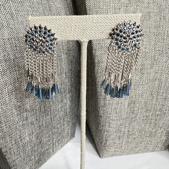 Park Lane Jewelry Chain, Blue CZ & Crystal Tassel Fringe Earrings Silver-tone - Picture 3 of 5